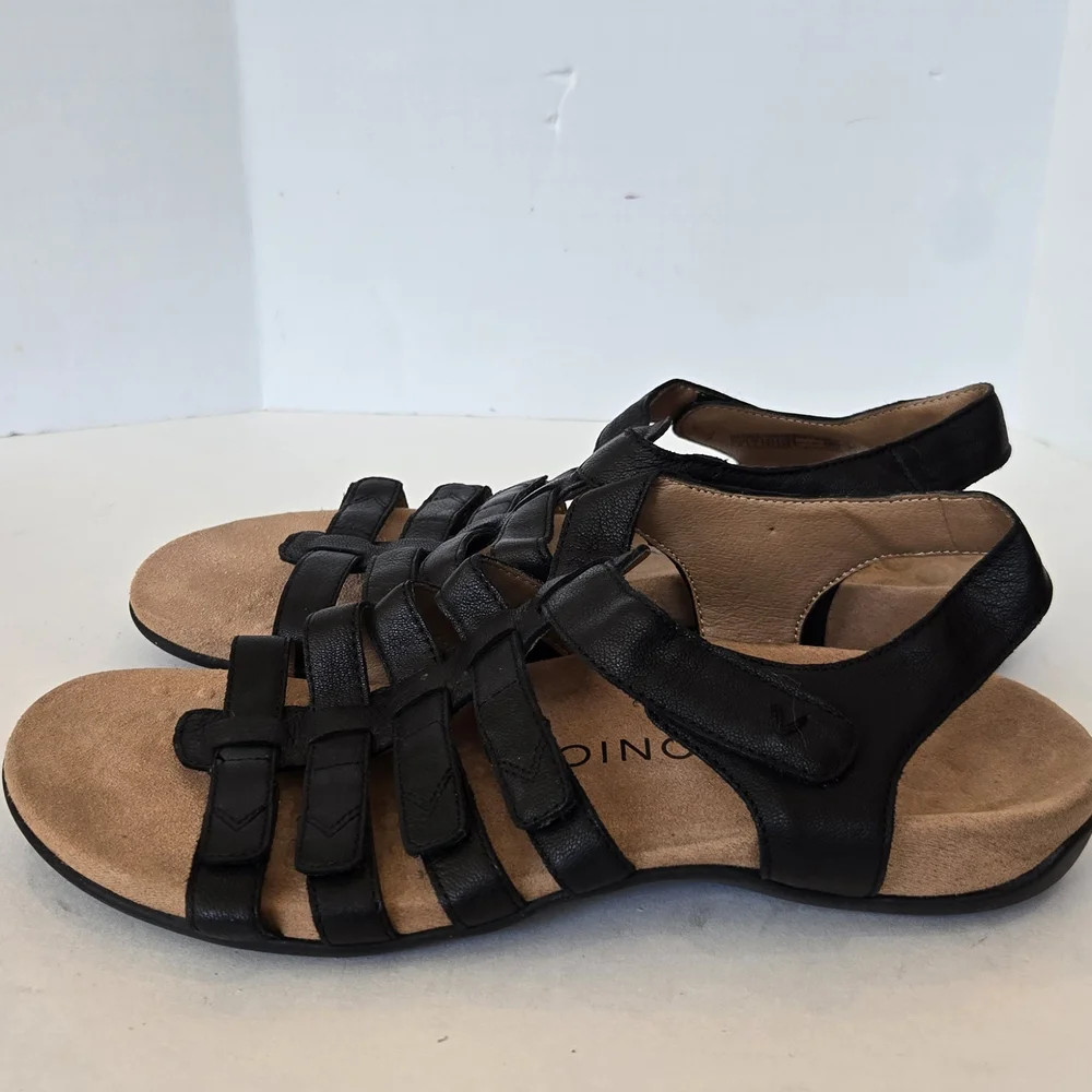 Vionic Black Genuine Leather Comfort Strappy Sandals